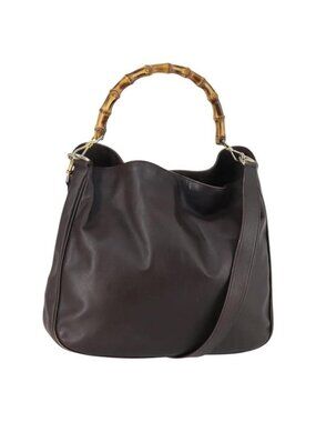 Authentic GUCCI Bamboo Shoulder Bag Leather 2way Brown Gold 001 1781 1577 0